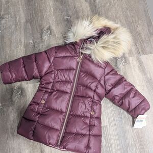 MICHAEL Michael Kors Wine Puffer Coat with Faux Fur